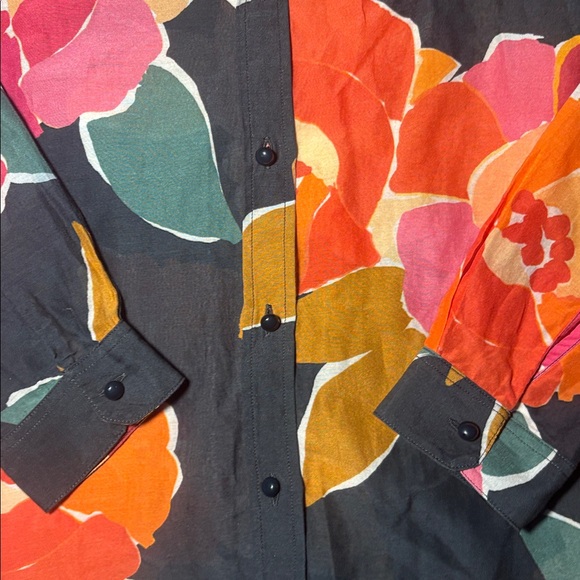 Sezane Pierro black silk top Never Ending Summer button down women’s blouse - Picture 8 of 12